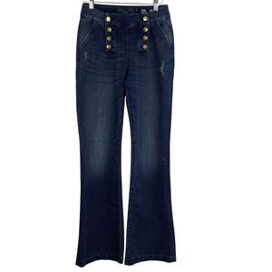 Miss Me Double Row Sailor Button Wide Leg High Rise Trouser Denim Jeans Blue 26